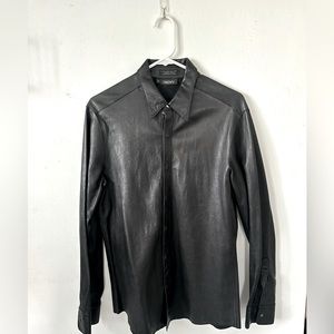 Unisex Authentic DKNY 90s vintage club leather button up